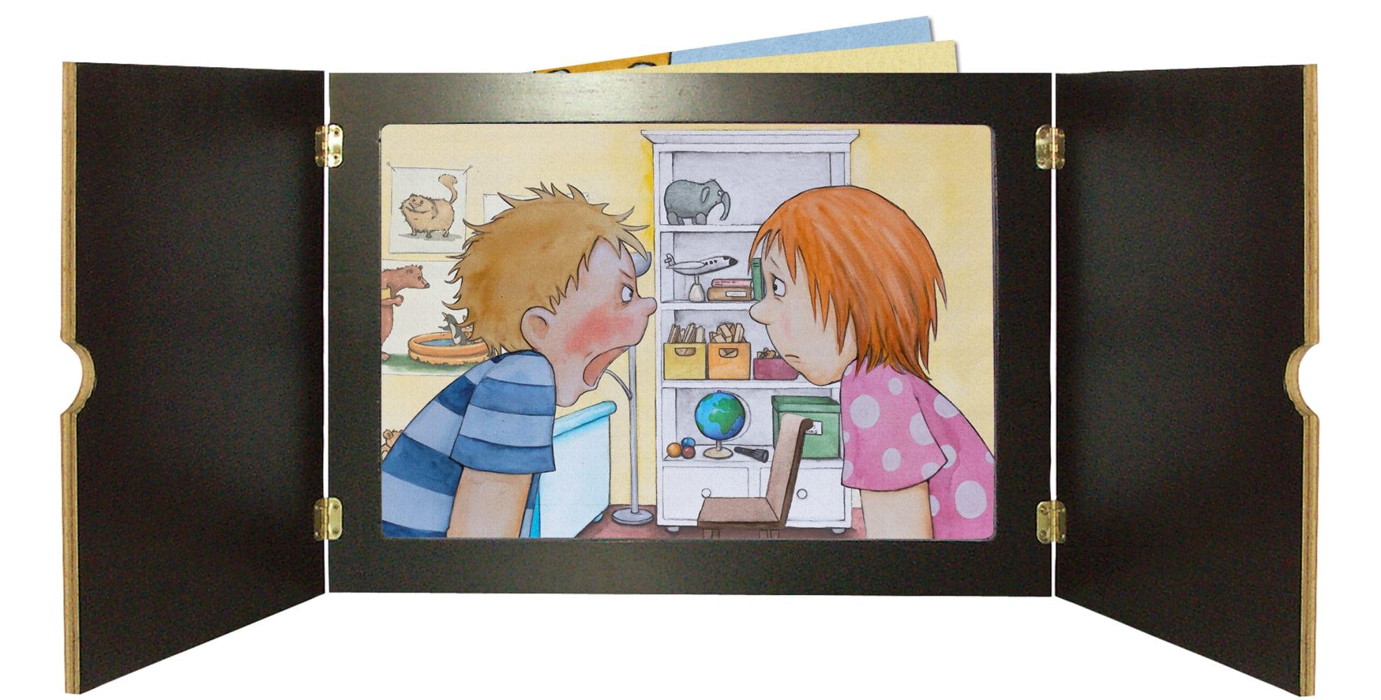 Beispielinhalt (Bild) Kamishibai mit Einschub von oben. Für DIN A3-Bildkarten