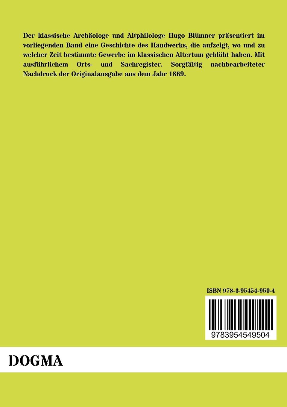 Rückseitencover Die gewerbliche Tätigkeit der Völker des klassischen Altertums