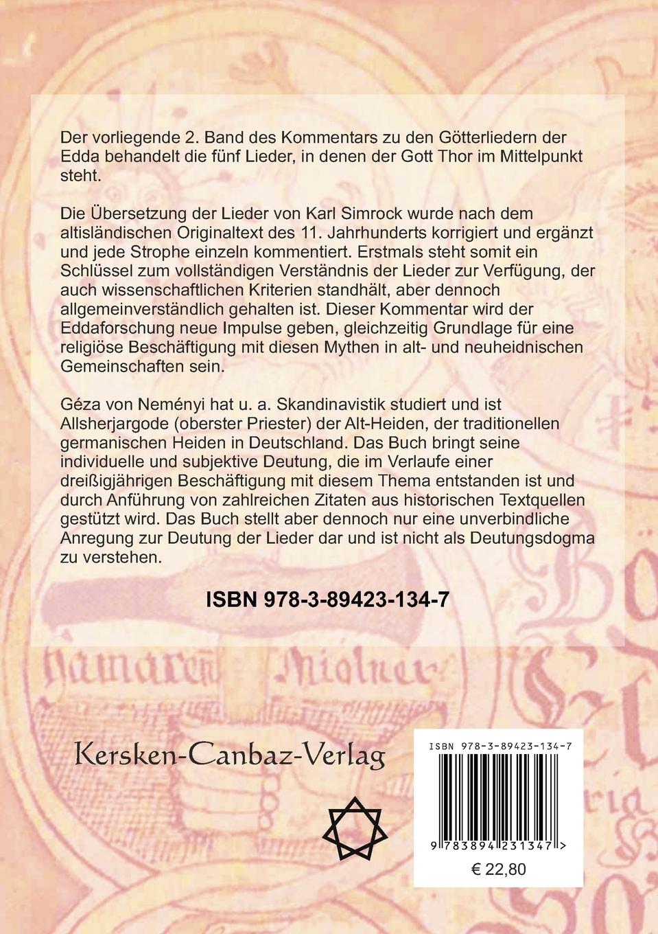 Rückseitencover Kommentar zu den Götterliedern der Edda