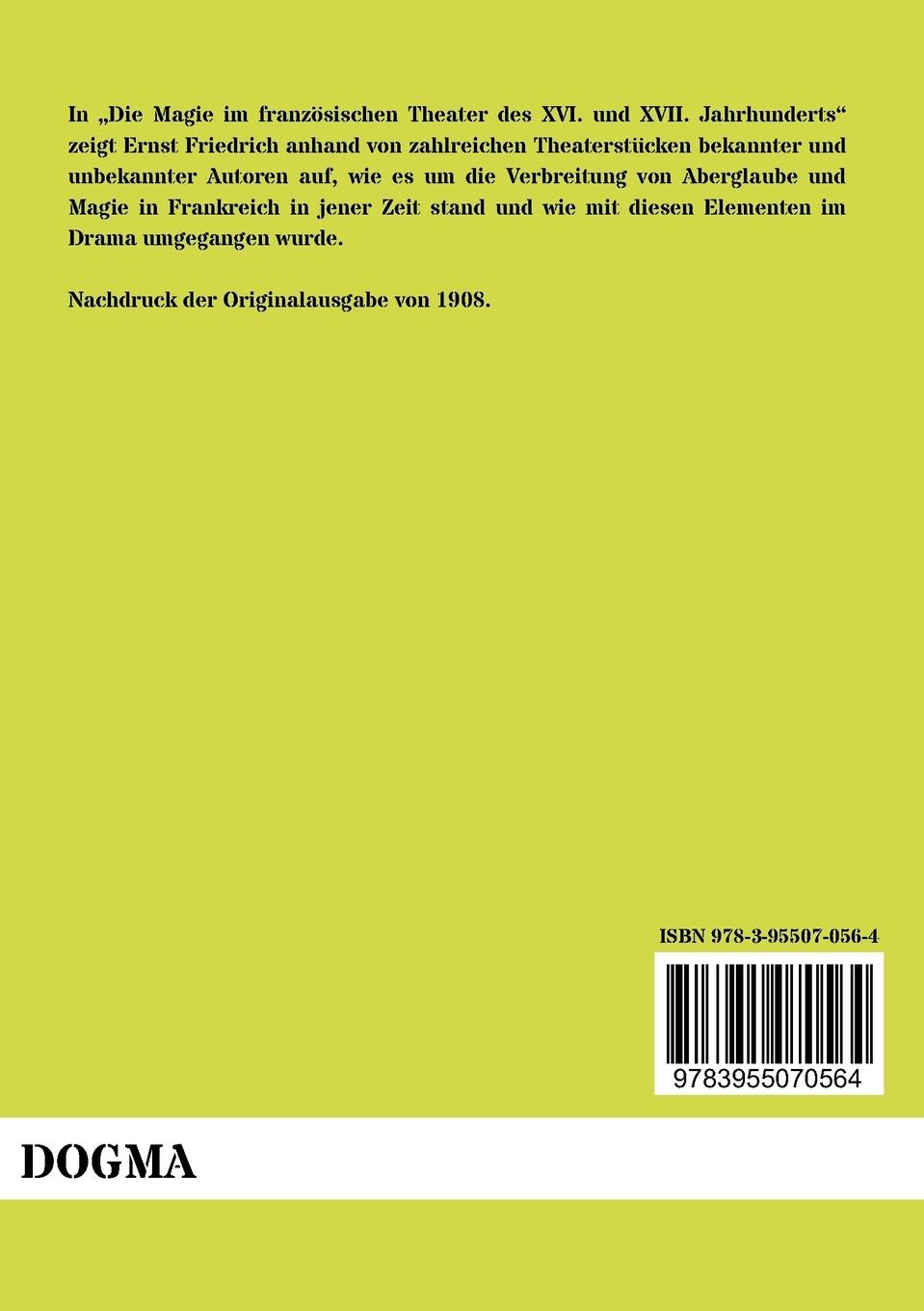Rückseitencover Die Magie im französischen Theater des XVI. und XVII. Jahrhunderts