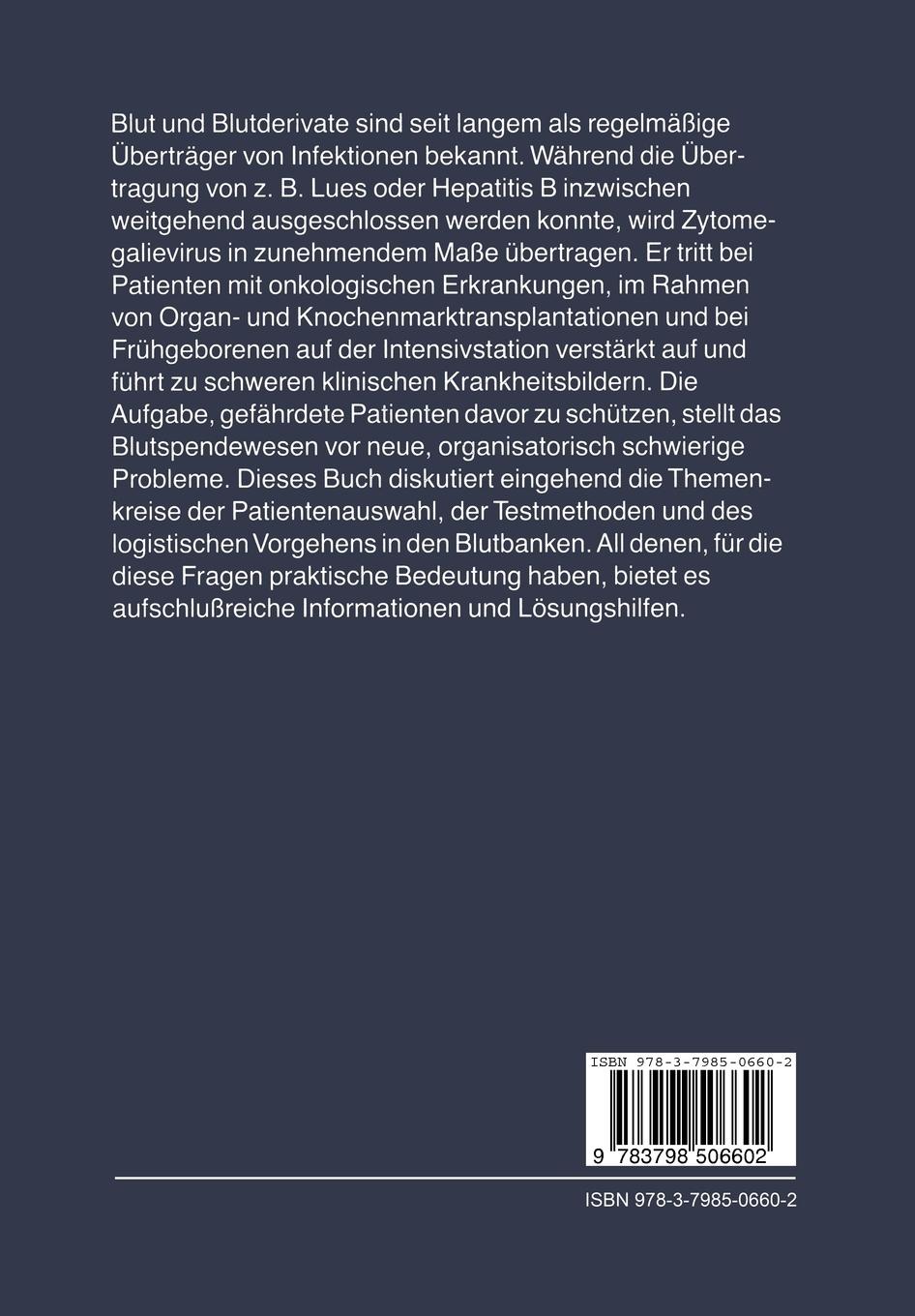 Rückseitencover Transfusionsbedingte Zytomegalievirusinfektionen