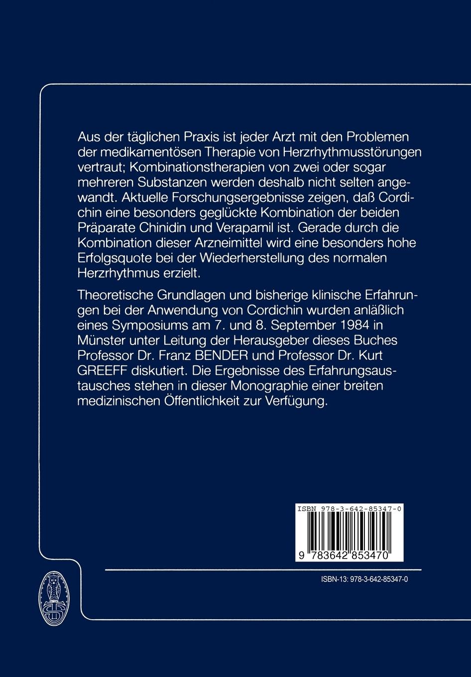 Rückseitencover Kombinationstherapie der Herzrhytmusstörungen mit Chinidin und Verapamil