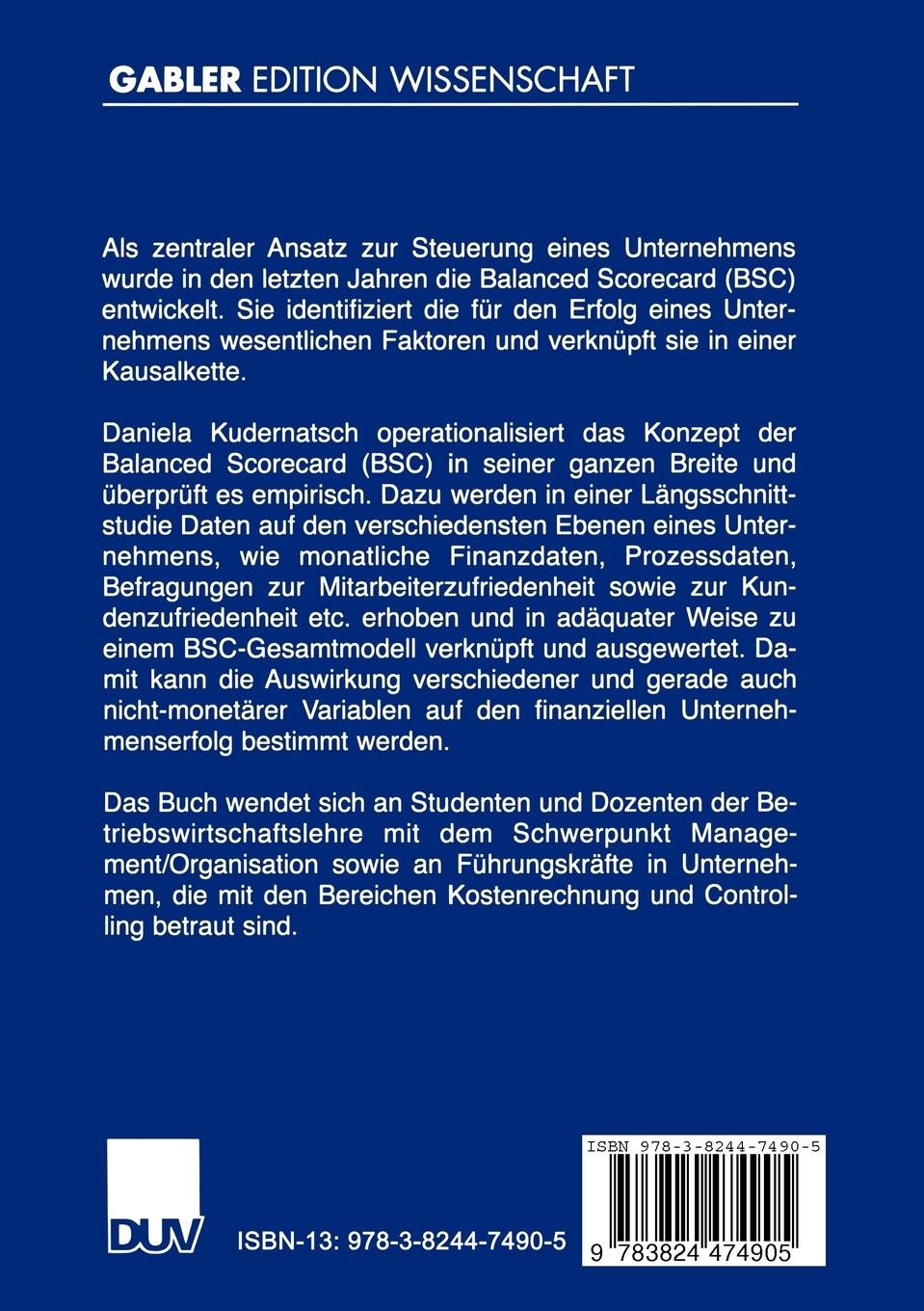 Rückseitencover Operationalisierung und empirische Überprüfung der Balanced Scorecard
