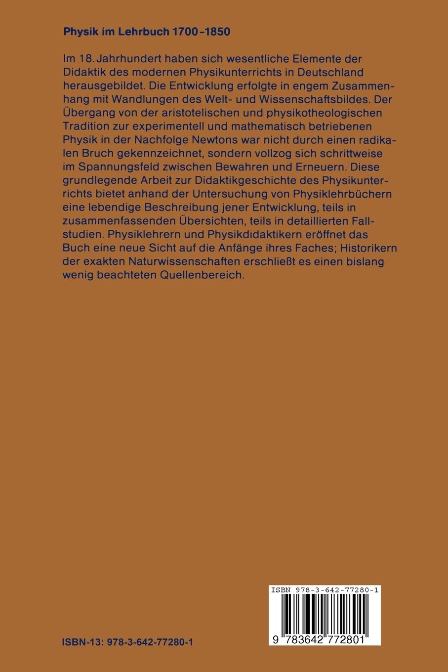 Rückseitencover Physik im Lehrbuch 1700-1850