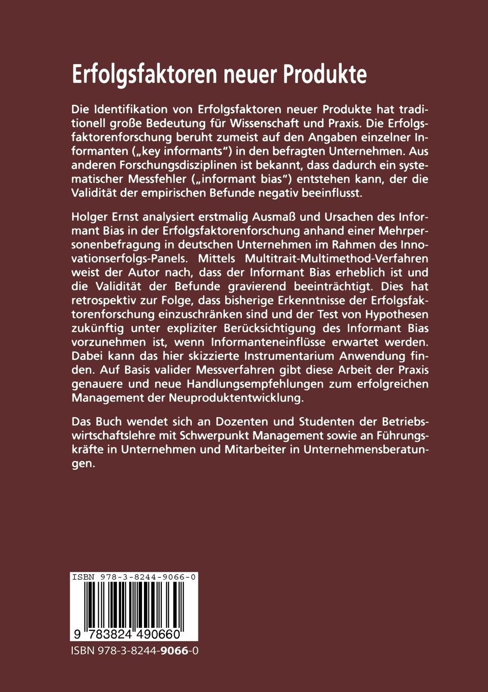 Rückseitencover Erfolgsfaktoren neuer Produkte