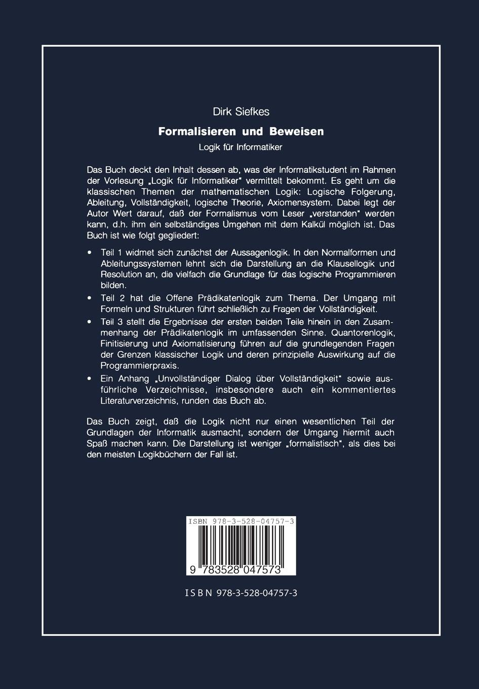 Rückseitencover Formalisieren und Beweisen