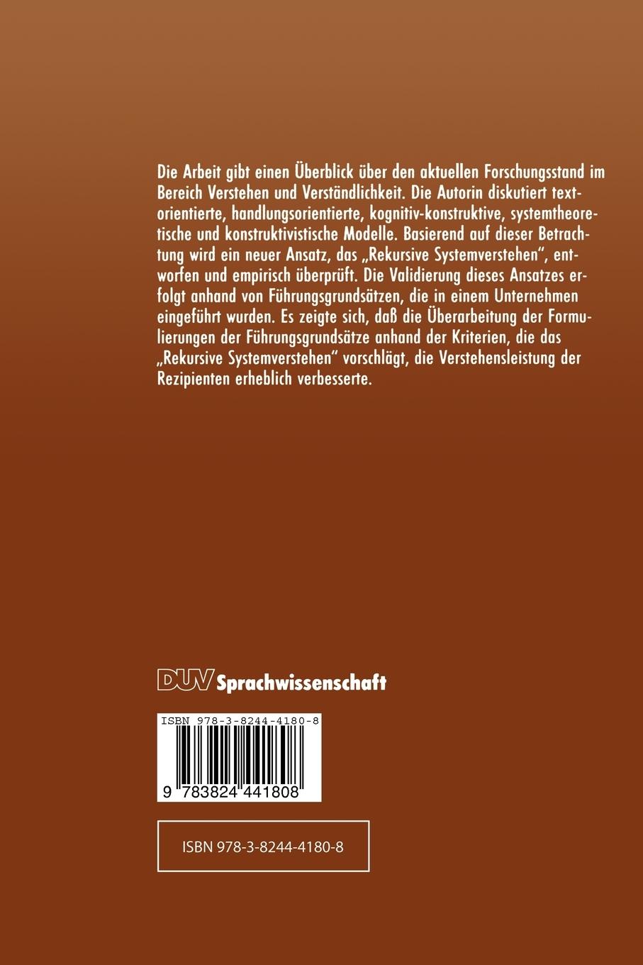 Rückseitencover Verstehen und Verständlichkeit