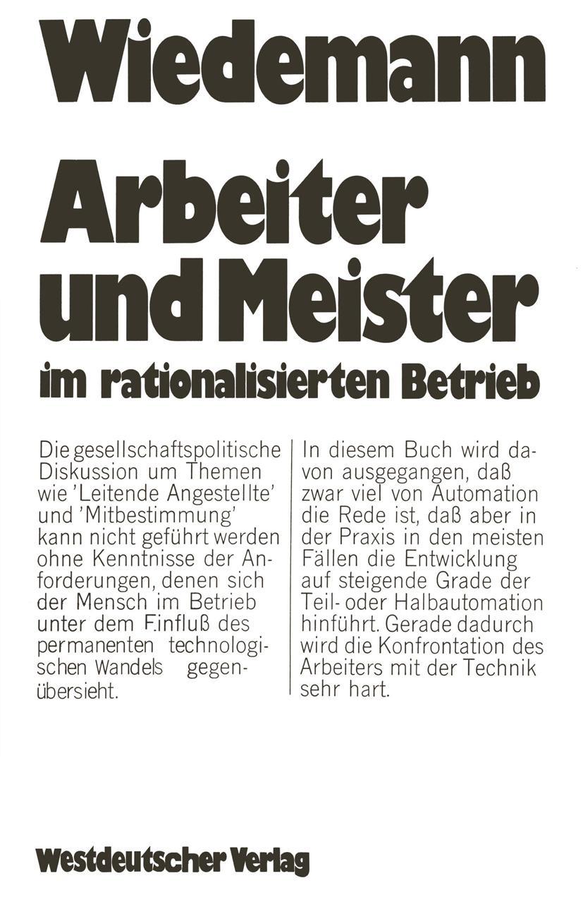 Vorderes Coverbild Arbeiter und Meister im rationalisierten Betrieb