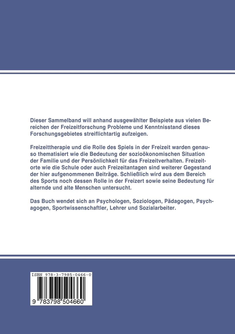 Rückseitencover Aktuelle Beiträge zur Freizeitforschung