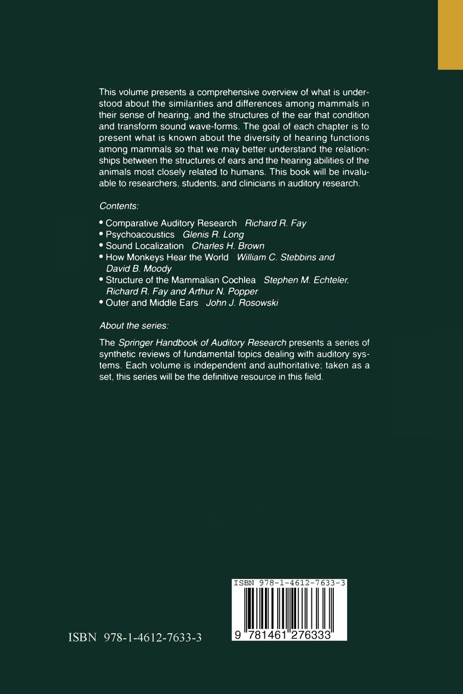 Rückseitencover Comparative Hearing: Mammals