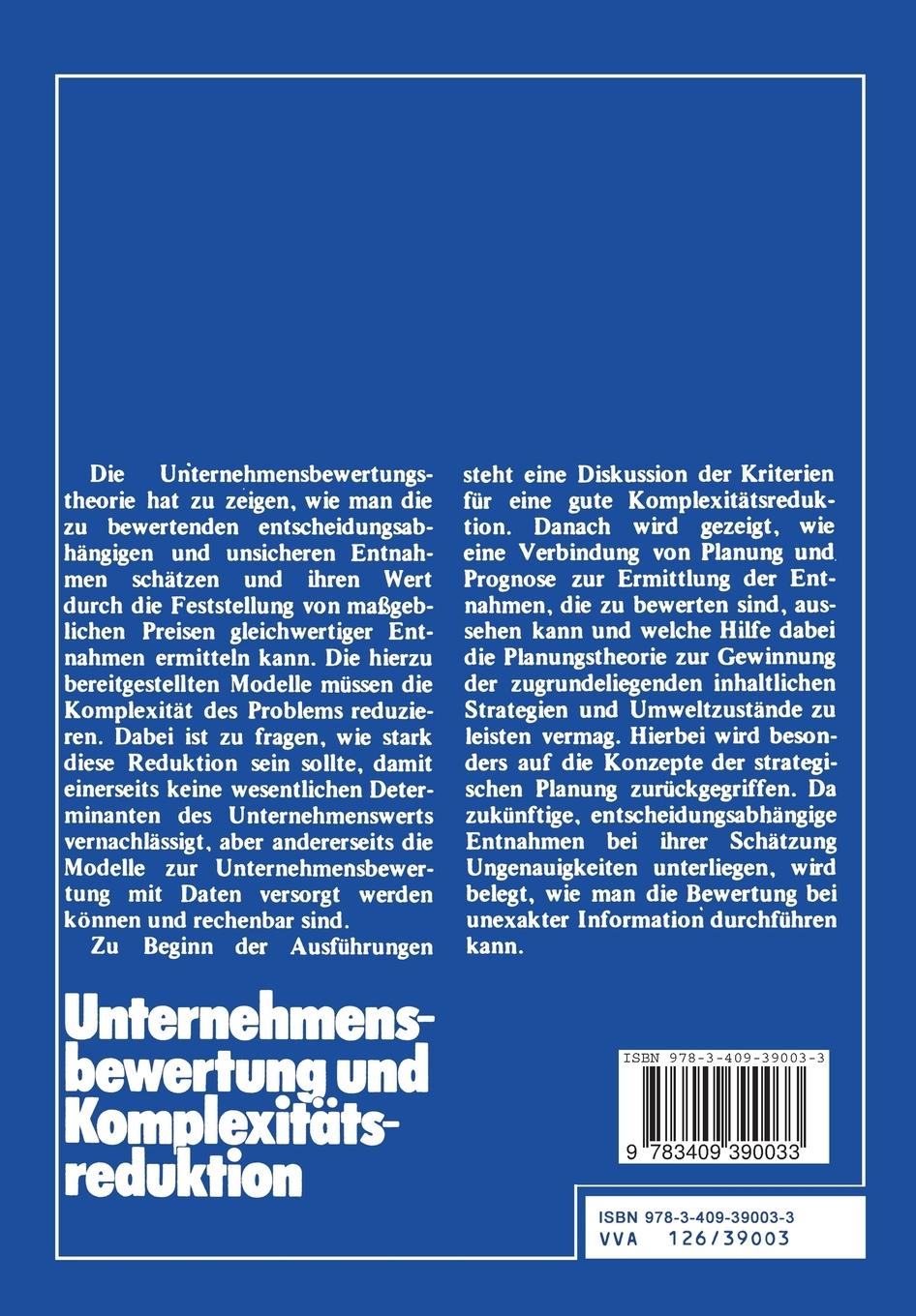 Rückseitencover Unternehmensbewertung und Komplexitätsreduktion