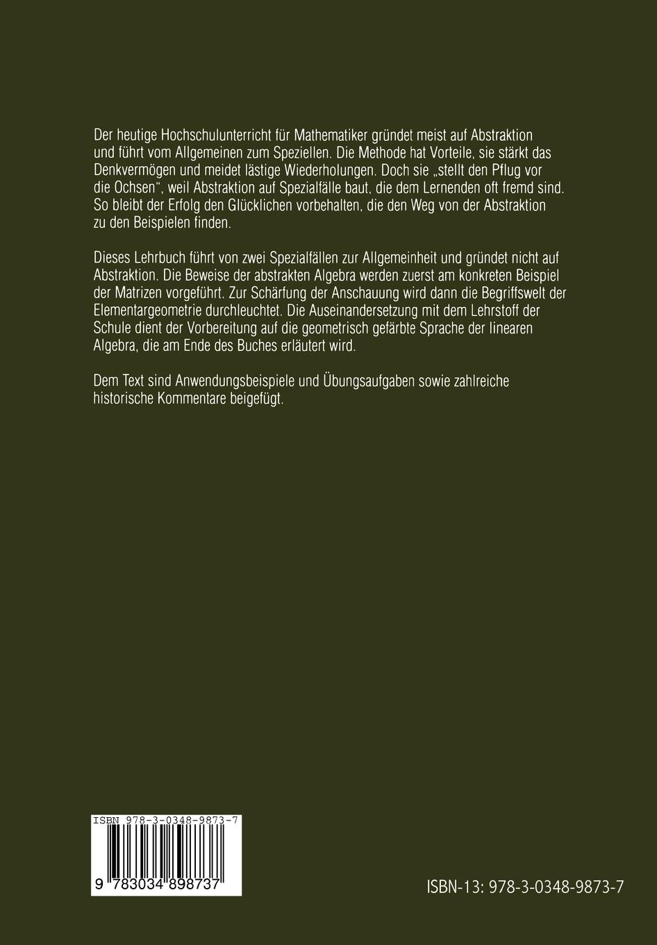 Rückseitencover Matrizen, Geometrie, Lineare Algebra