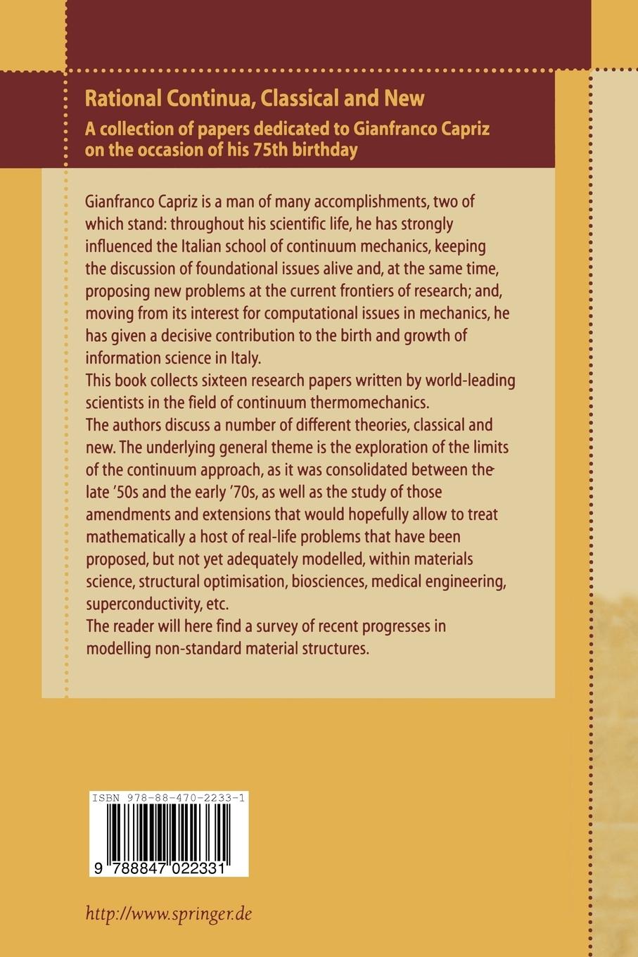 Rückseitencover Rational Continua, Classical and New