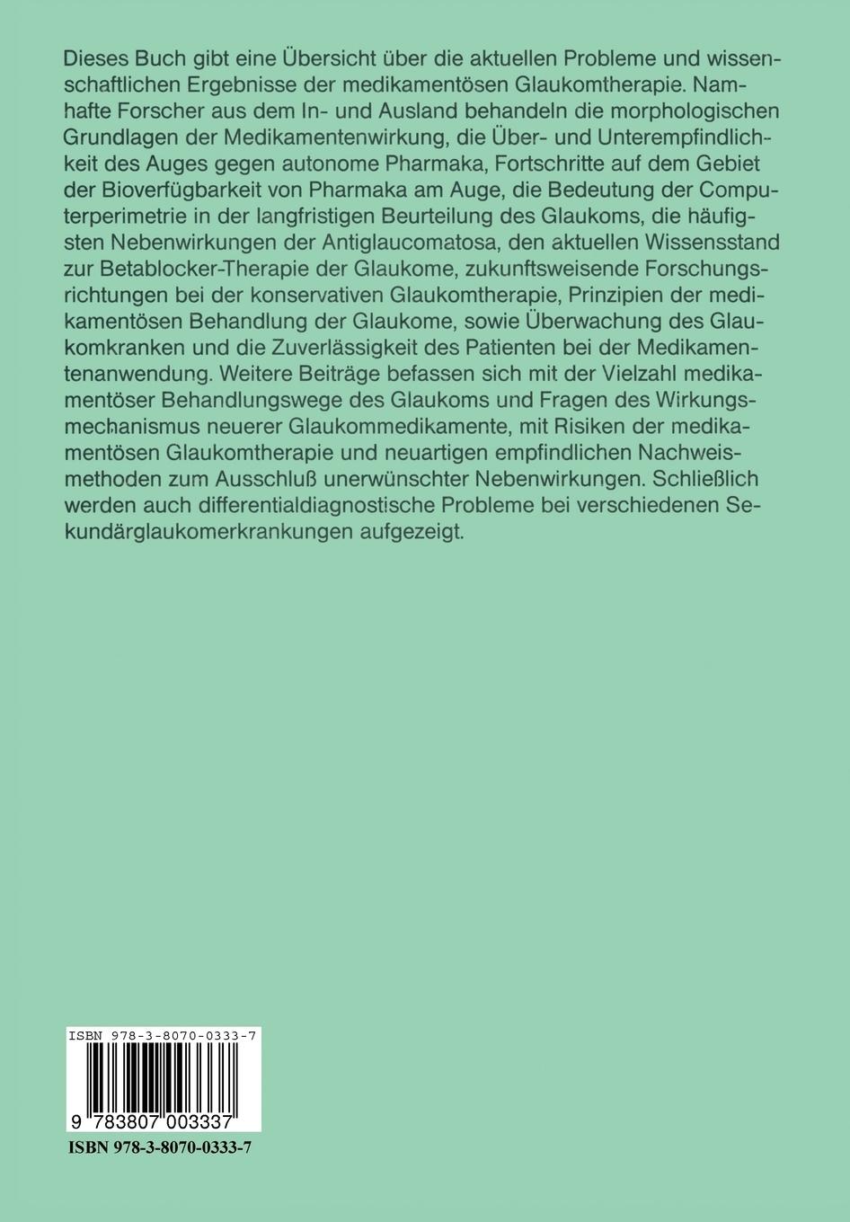 Rückseitencover Medikamentöse Glaukomtherapie