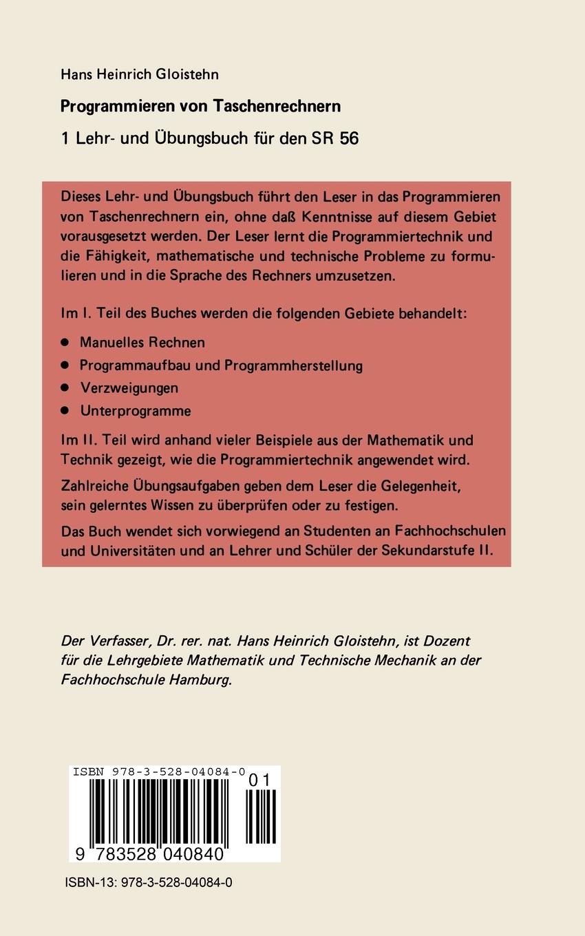 Rückseitencover Programmieren von Taschenrechnern