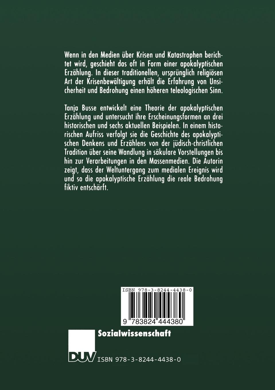 Rückseitencover Weltuntergang als Erlebnis