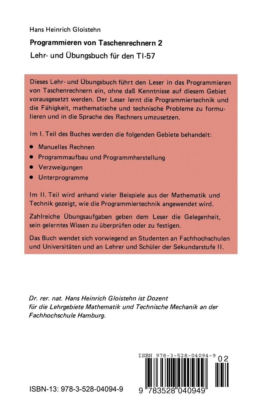 Rückseitencover Programmieren von Taschenrechnern 2