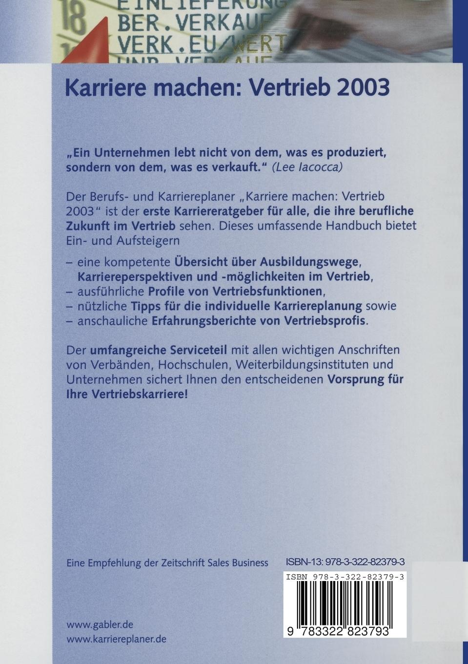 Rückseitencover Karriere machen Vertrieb 2003