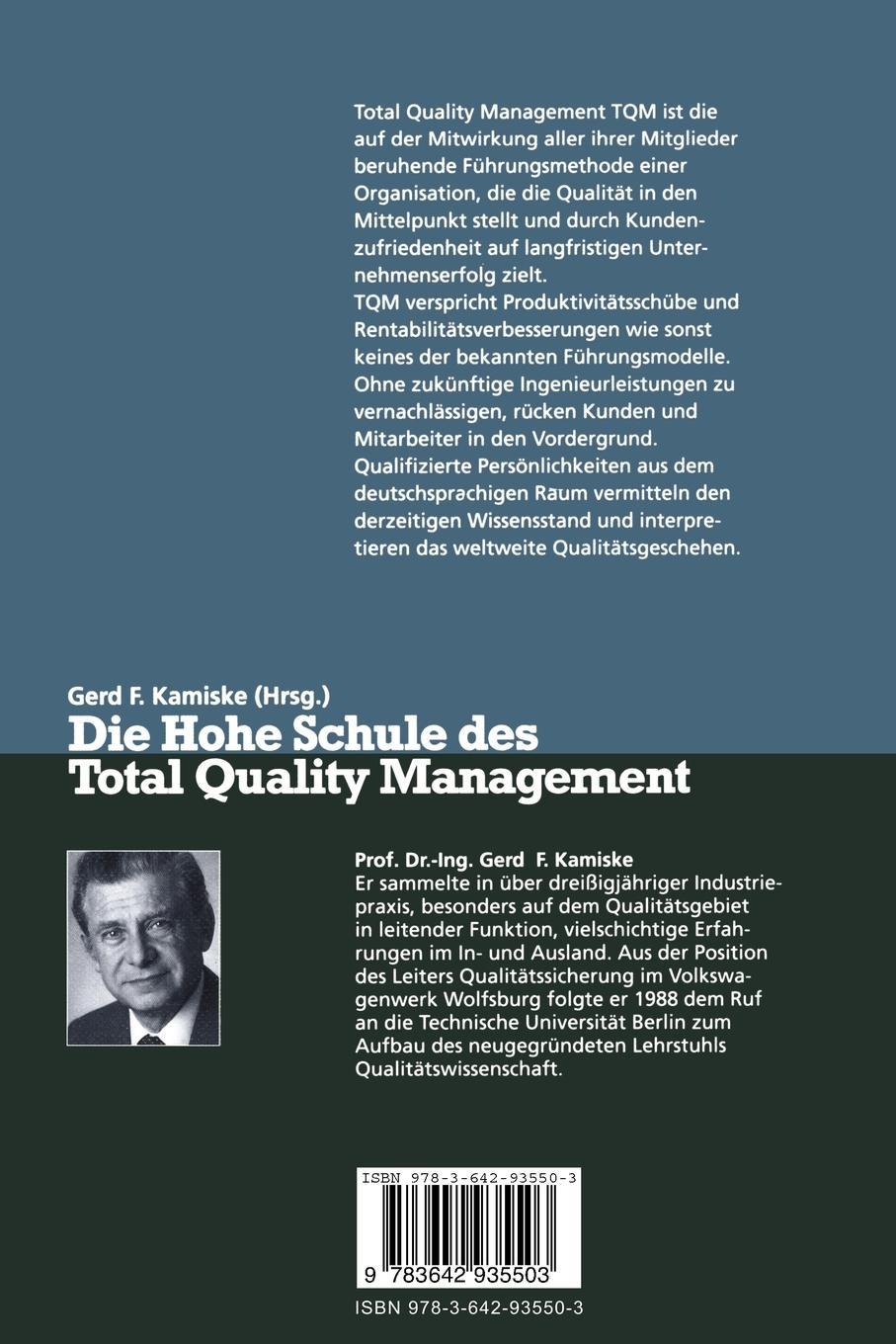 Rückseitencover Die Hohe Schule des Total Quality Management