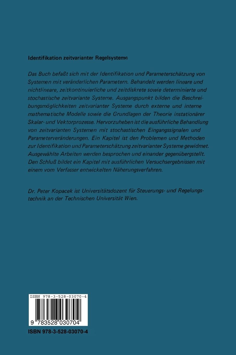 Rückseitencover Identifikation zeitvarianter Regelsysteme
