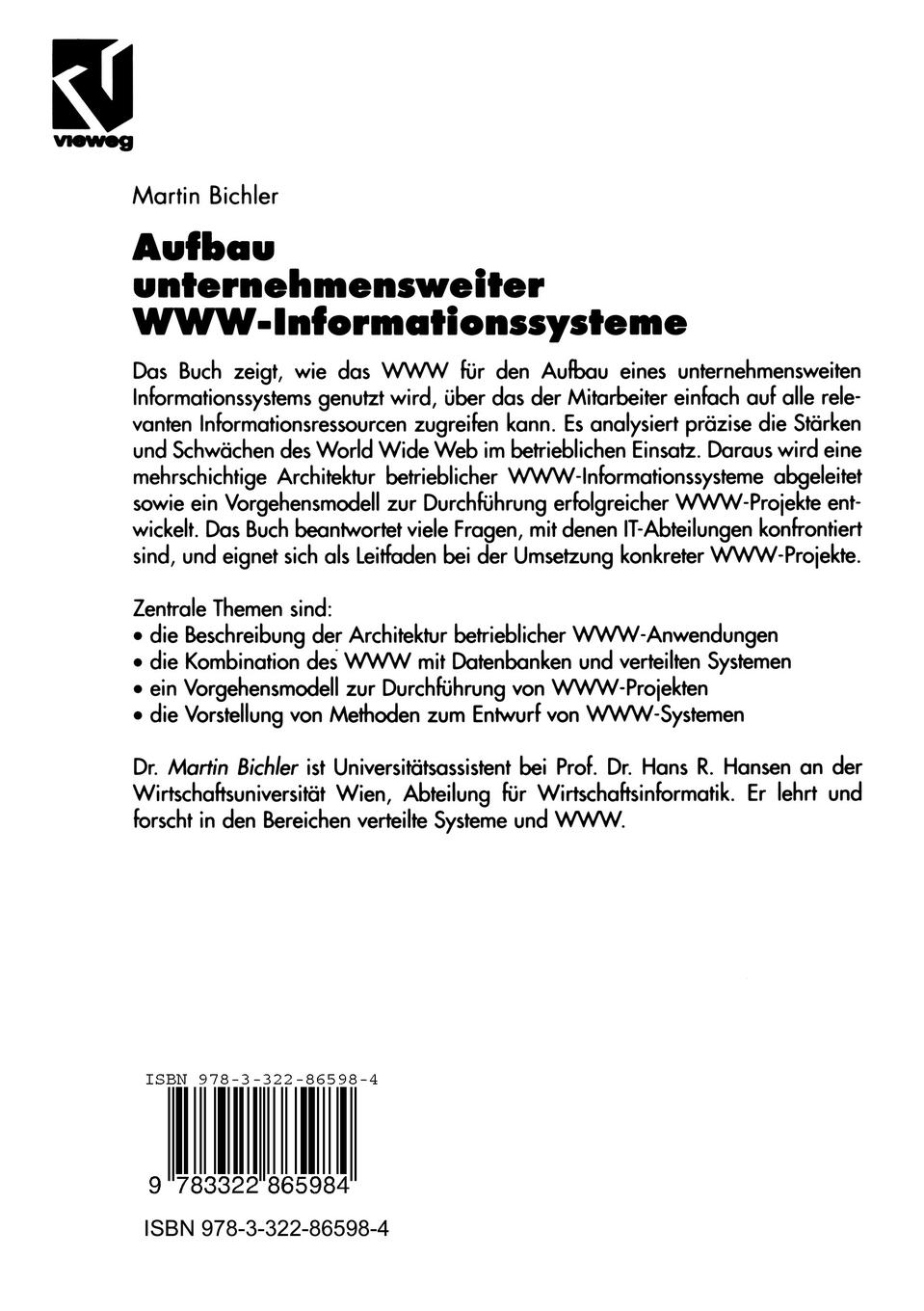 Rückseitencover Aufbau unternehmensweiter WWW-Informationssysteme