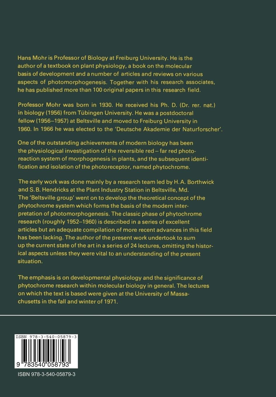 Rückseitencover Lectures on Photomorphogenesis