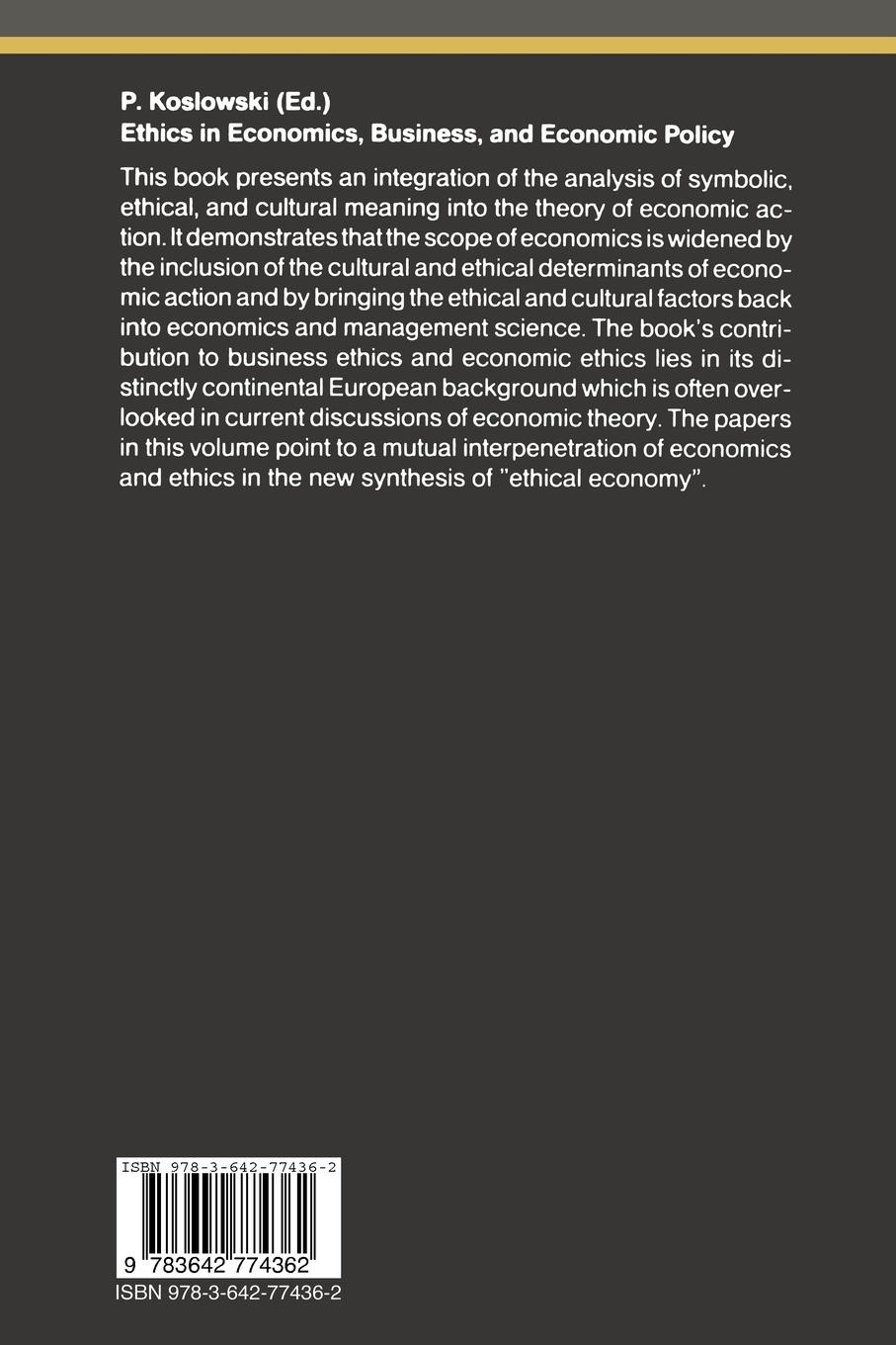 Rückseitencover Ethics in Economics, Business, and Economic Policy