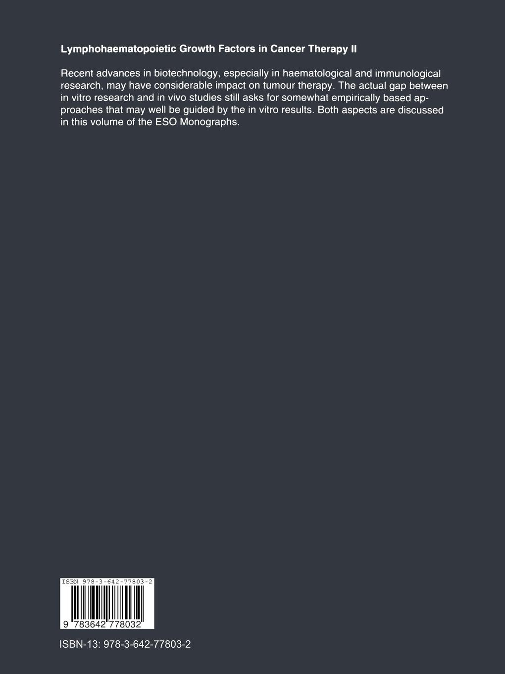 Rückseitencover Lymphohaematopoietic Growth Factors in Cancer Therapy II