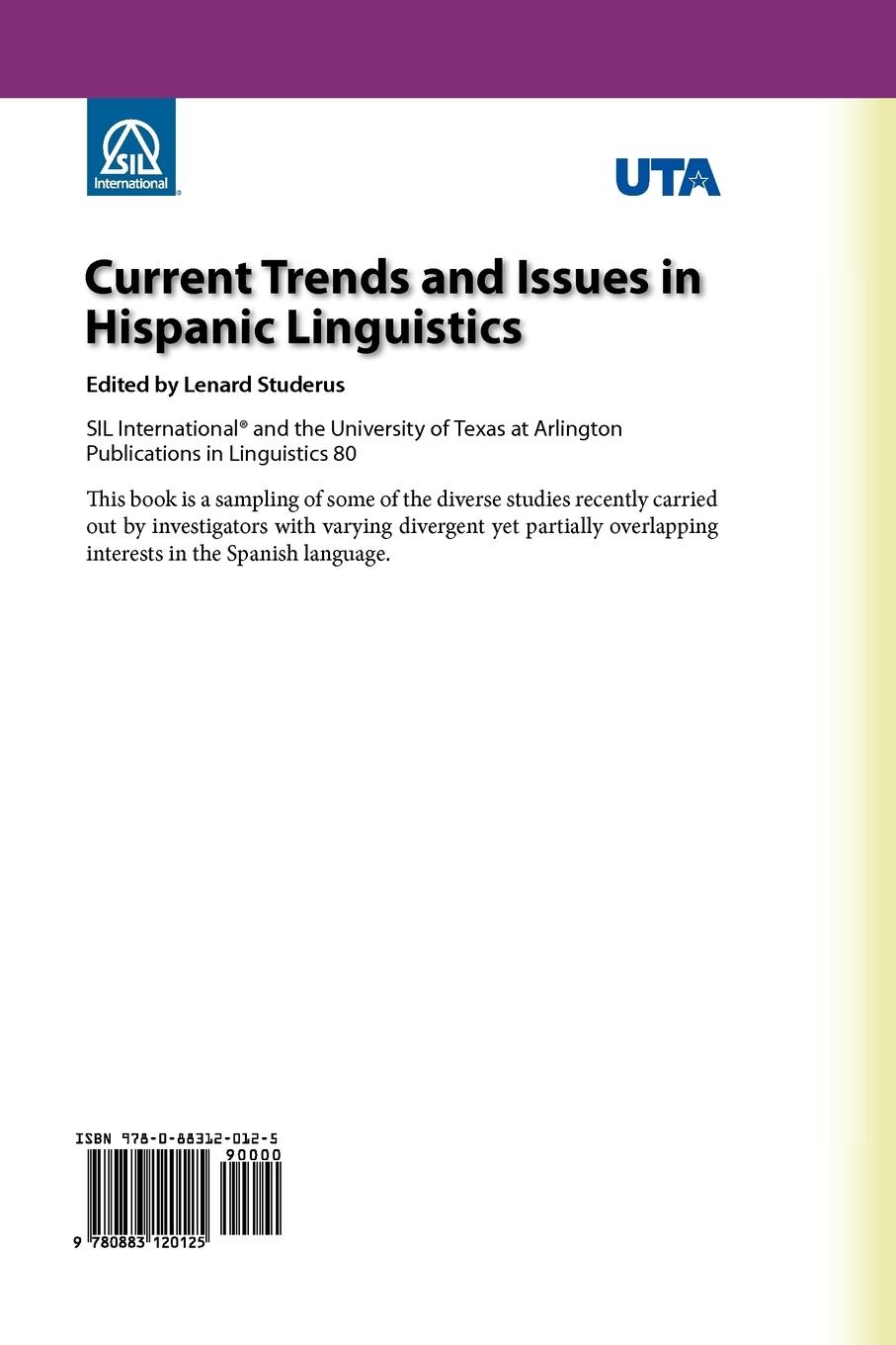 Rückseitencover Current Trends and Issues in Hispanic Linguistics