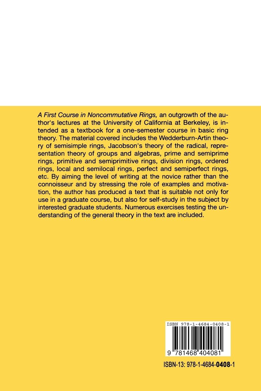 Rückseitencover A First Course in Noncommutative Rings