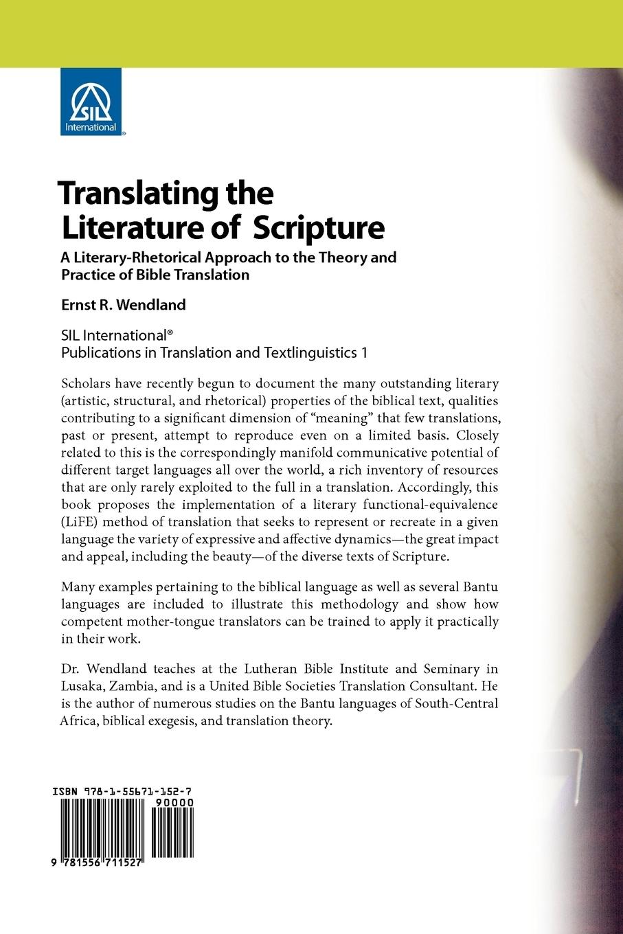 Rückseitencover Translating the Literature of Scripture