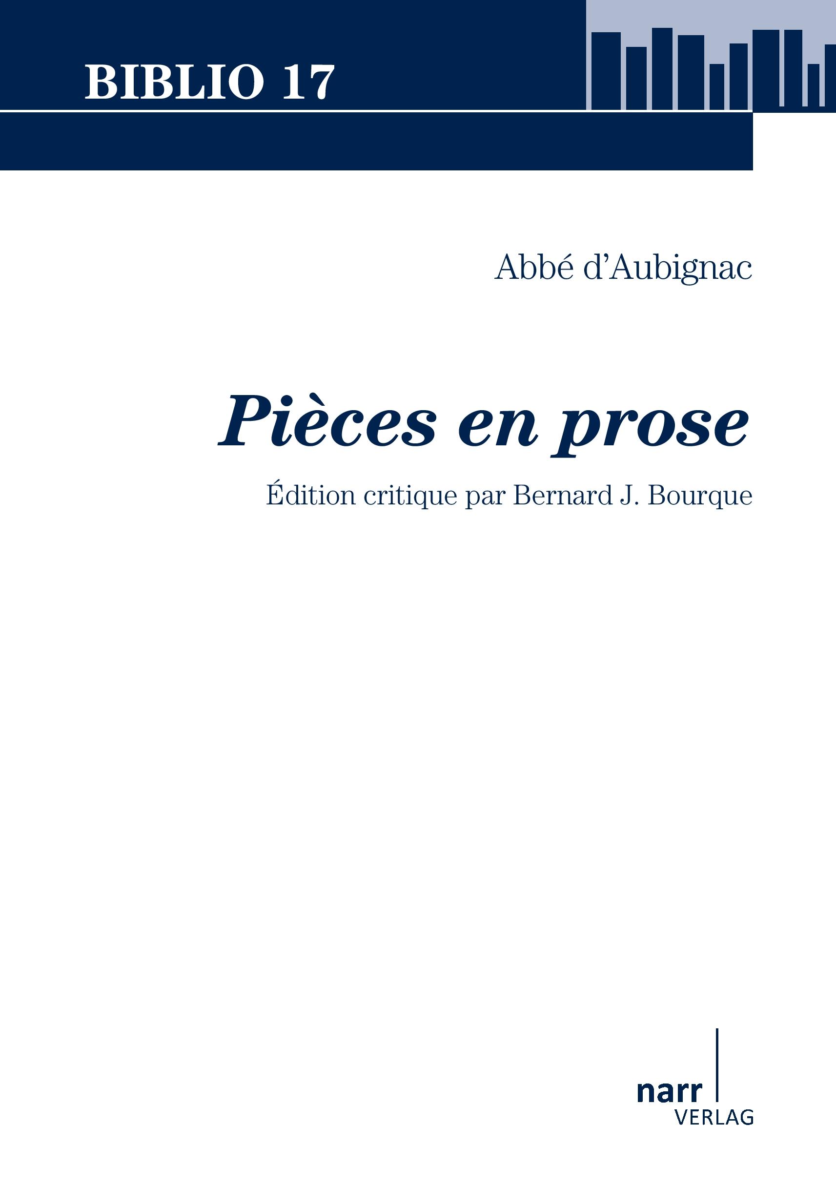 Vorderes Coverbild Abbé d'Aubignac: Pièces en prose