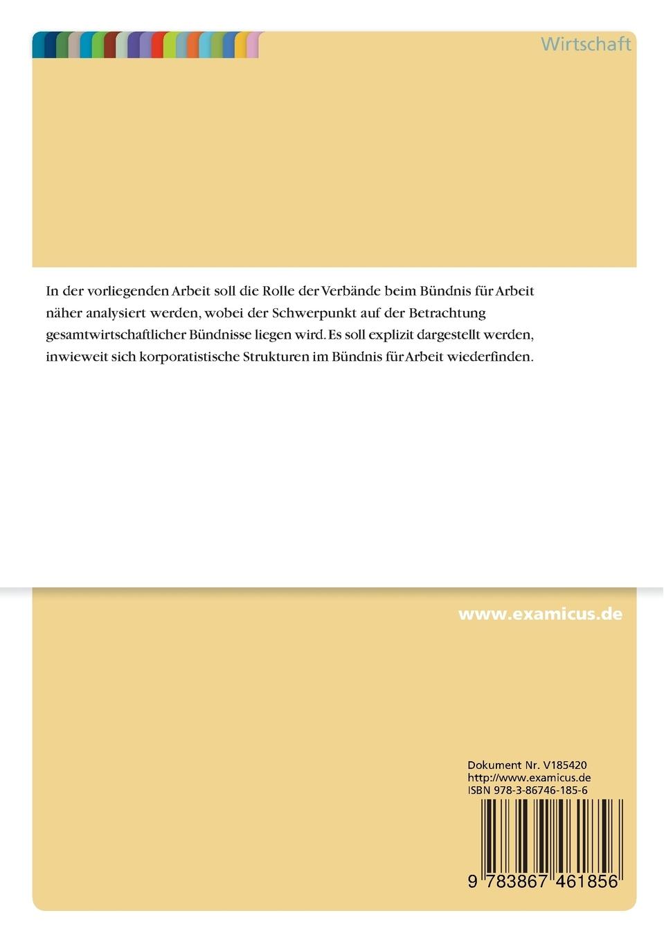 Rückseitencover Bündnis für Arbeit - ein korporatistisches Konzept?