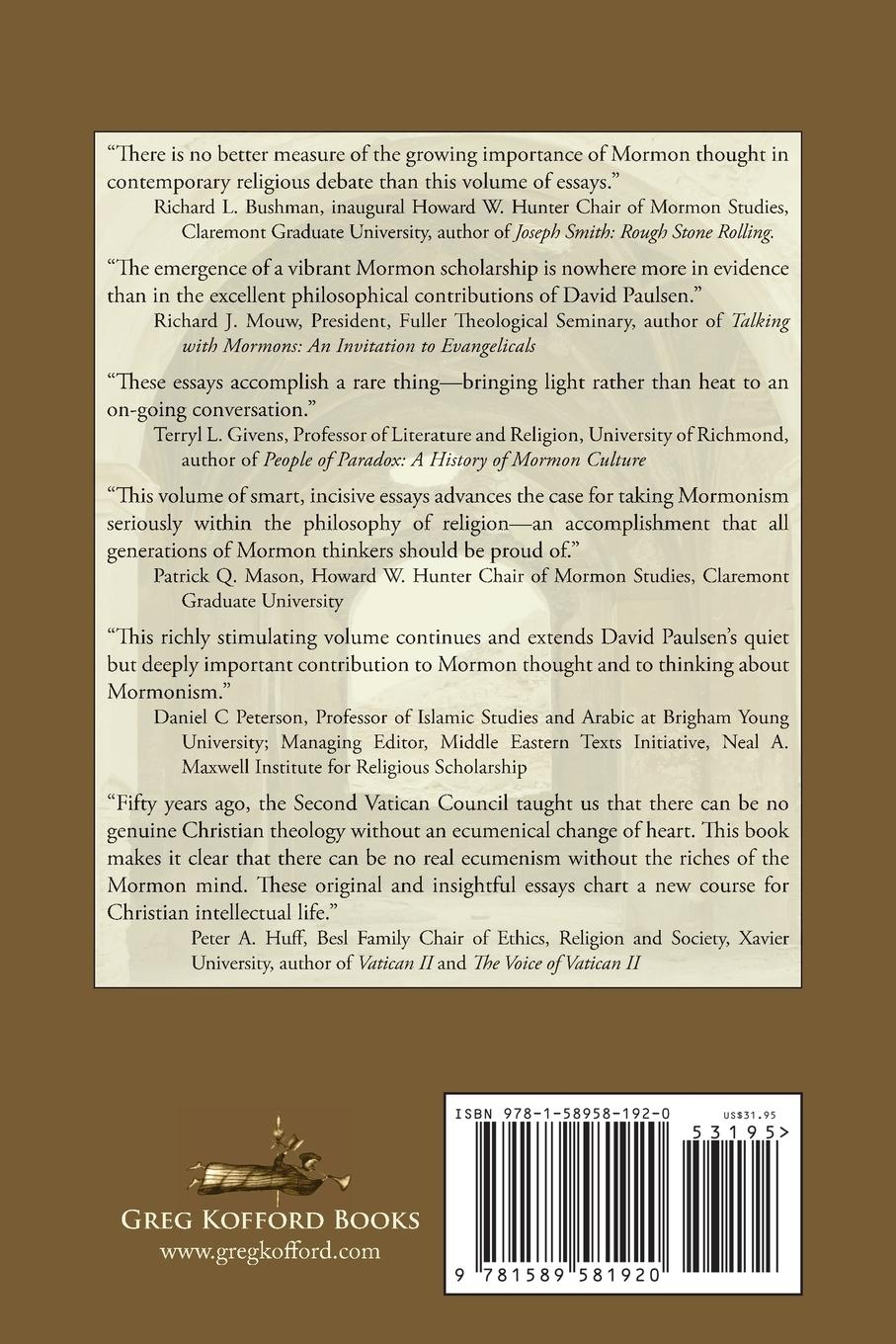 Rückseitencover Mormonism at the Crossroads of Philosophy and Theology: Essays in Honor of David L. Paulsen