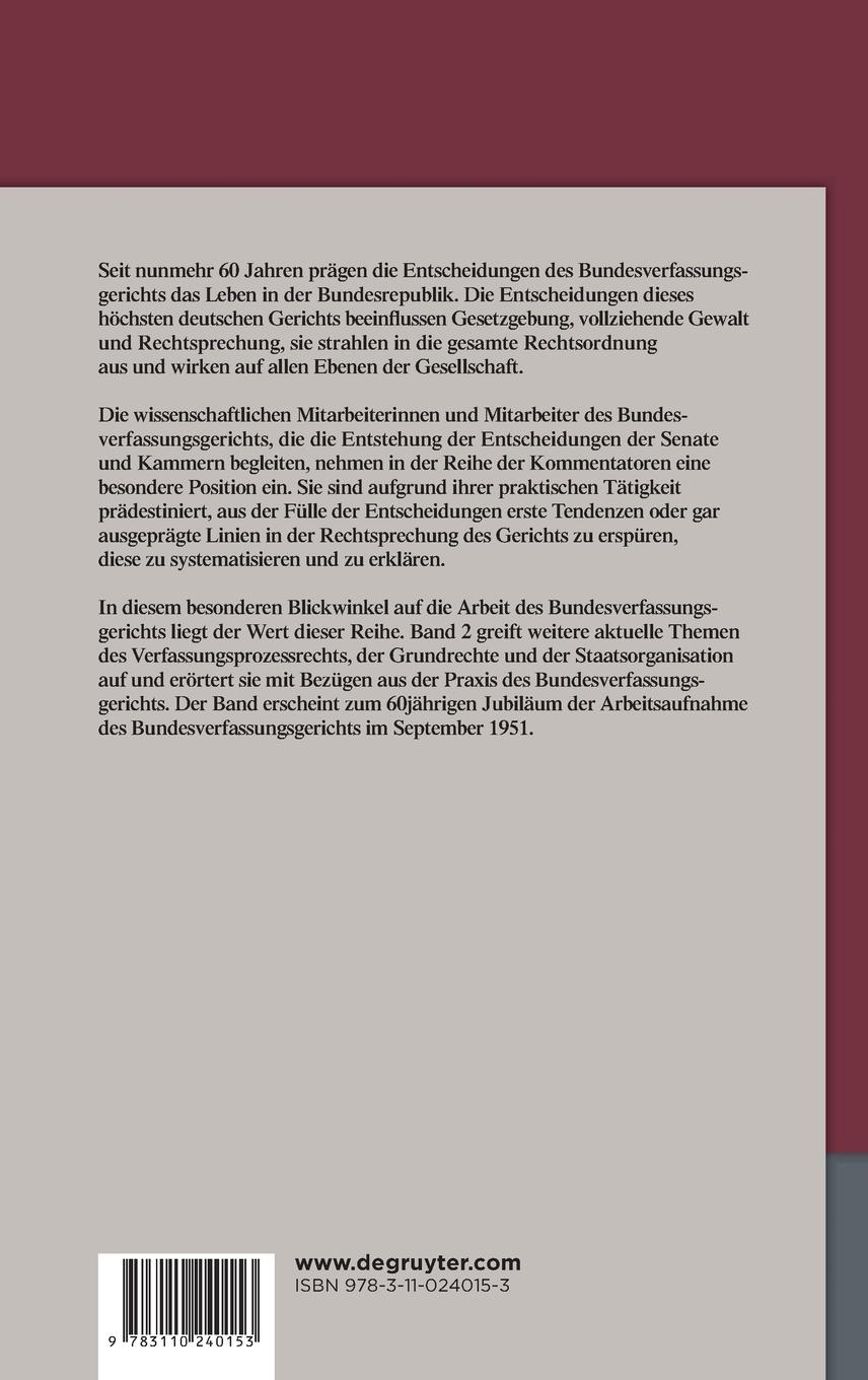 Rückseitencover Band 2: Linien der Rechtsprechung des Bundesverfassungsgerichts - erörtert von den wissenschaftlichen Mitarbeiterinnen und Mitarbeitern.