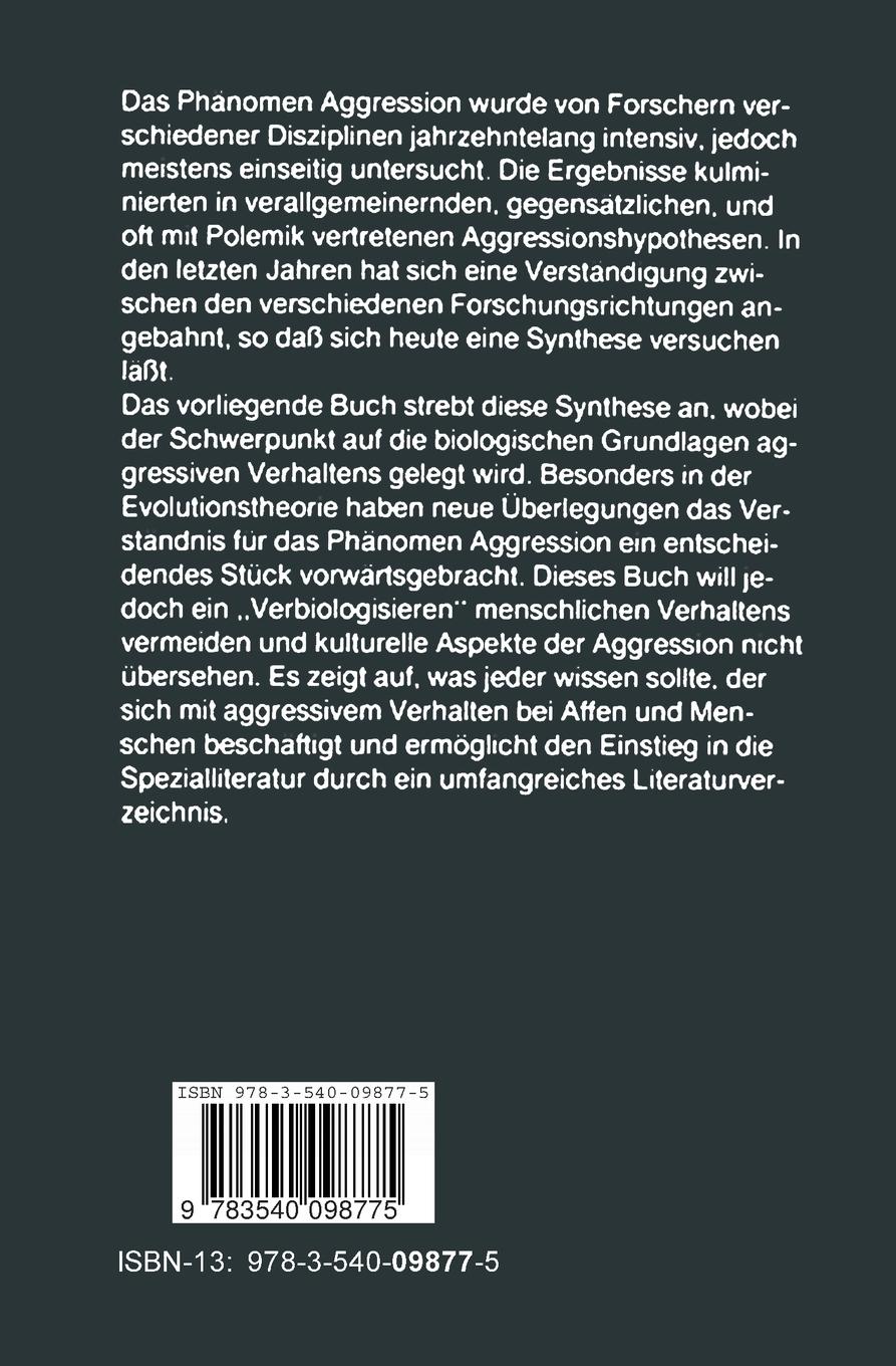 Rückseitencover Aggression bei Affen und Menschen