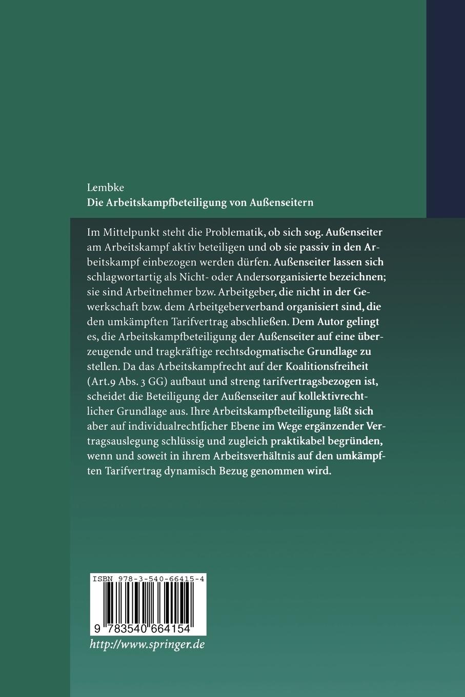 Rückseitencover Die Arbeitskampfbeteiligung von Außenseitern