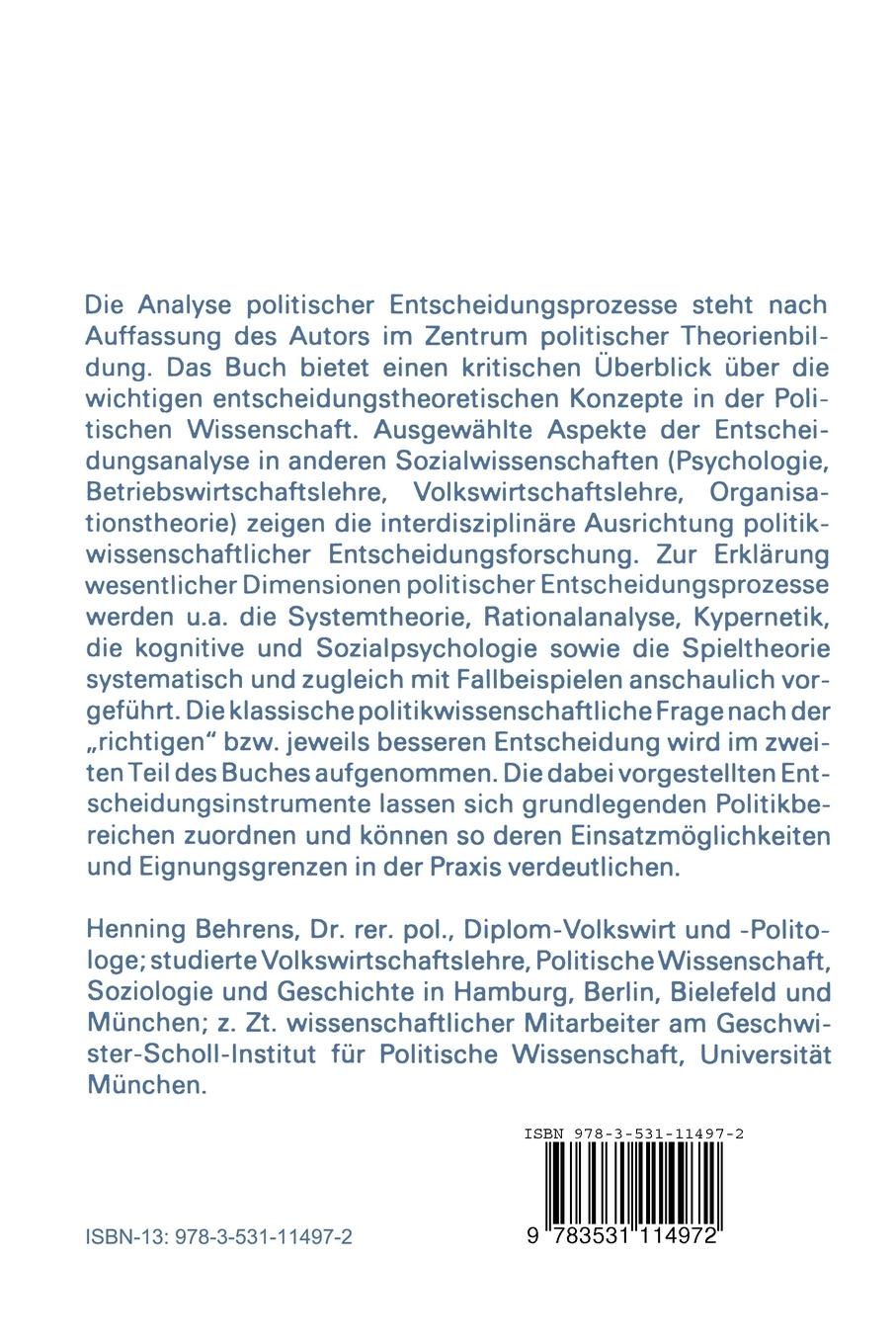 Rückseitencover Politische Entscheidungsprozesse