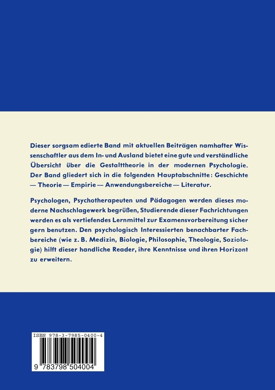 Rückseitencover Gestalttheorie in der Modernen Psychologie