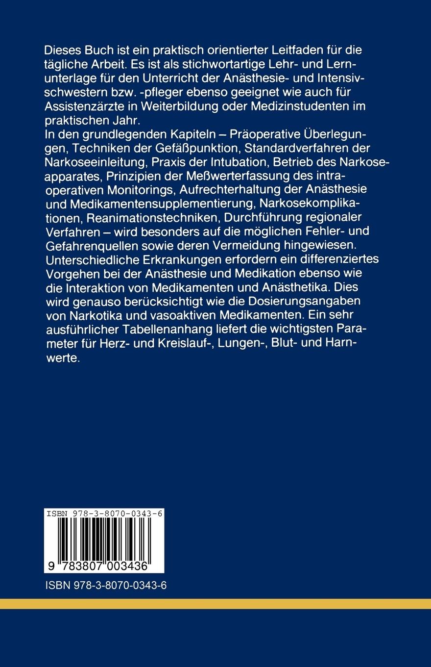 Rückseitencover Anleitungen zur anästhesiologischen Praxis
