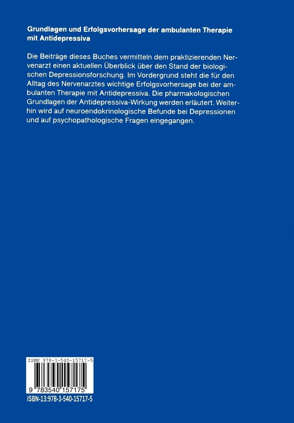 Rückseitencover Grundlagen und Erfolgsvorhersage der ambulanten Therapie mit Antidepressiva