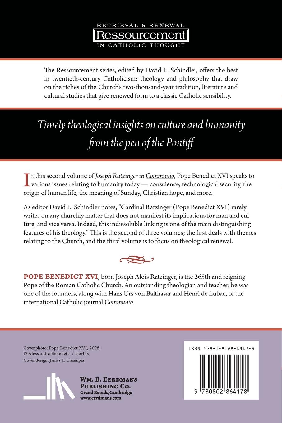 Rückseitencover Joseph Ratzinger in Communio, Volume 2