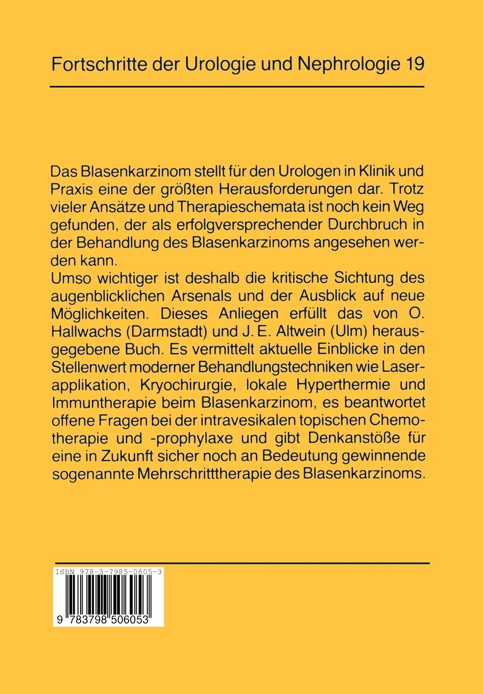 Rückseitencover Intravesikale Chemotherapie und transurethrale Verfahren zur Behandlung und Rezidivprophylaxe des Blasenkarzinoms