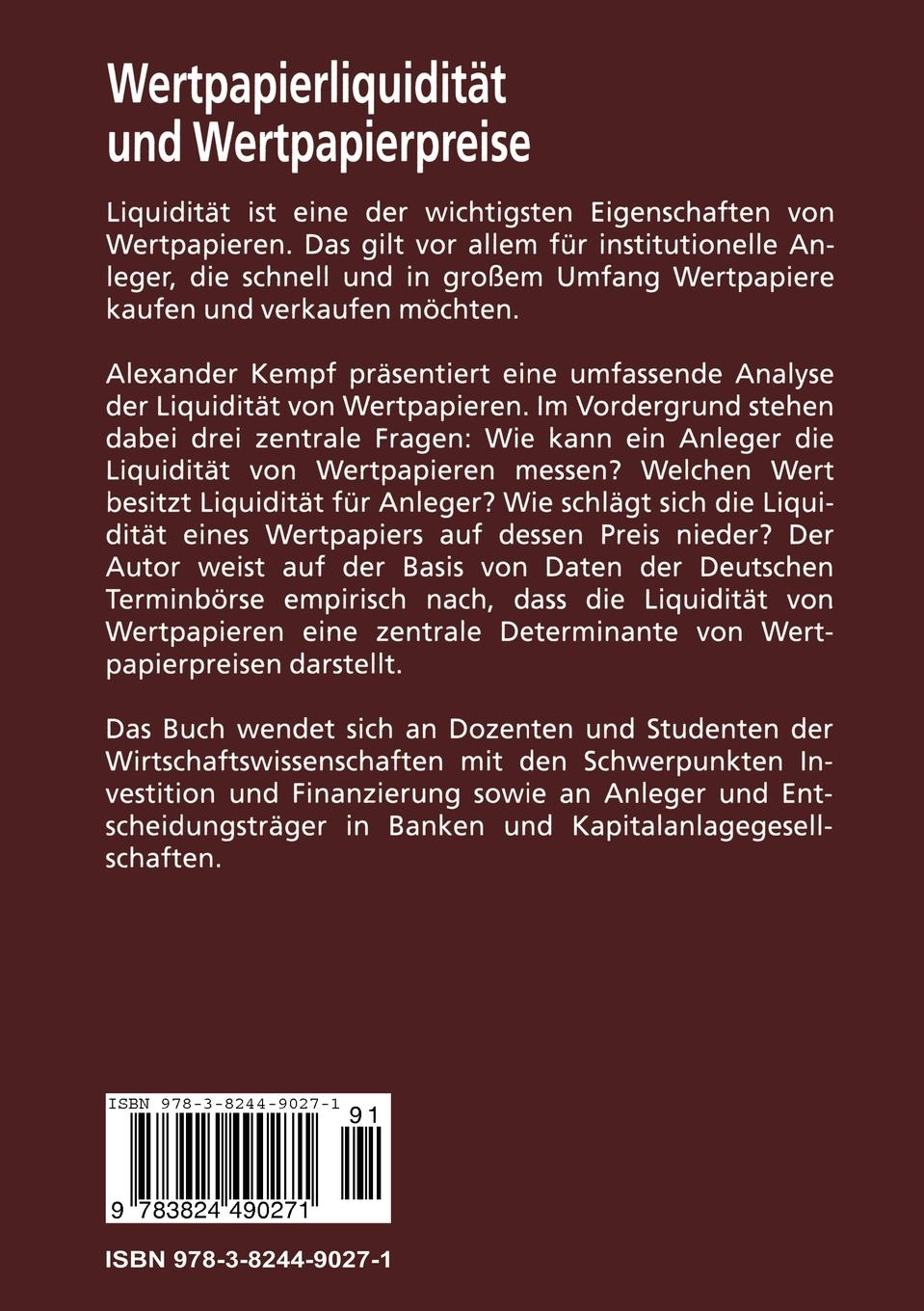Rückseitencover Wertpapierliquidität und Wertpapierpreise