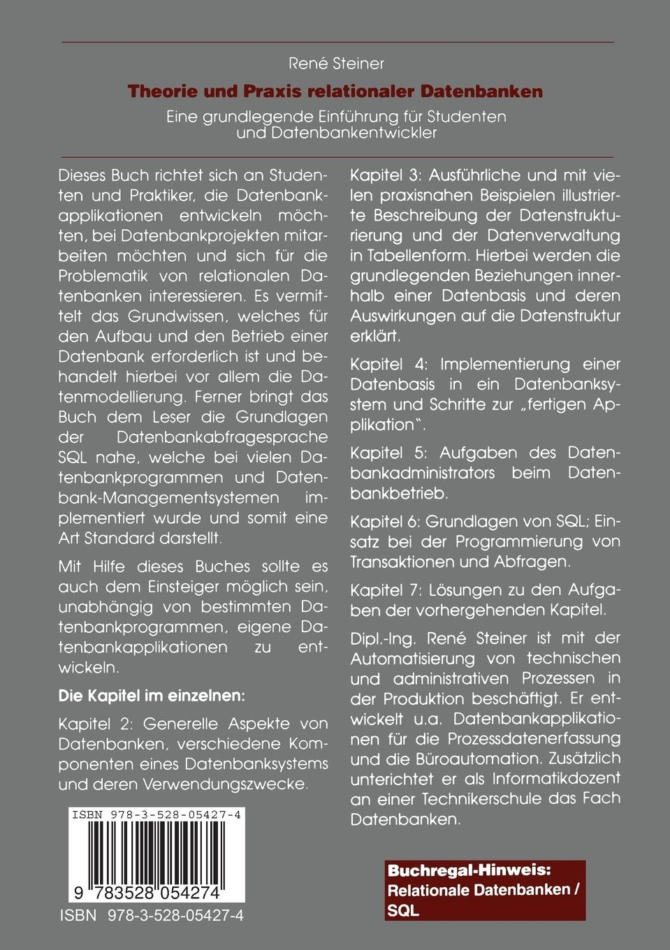 Rückseitencover Theorie und Praxis relationaler Datenbanken