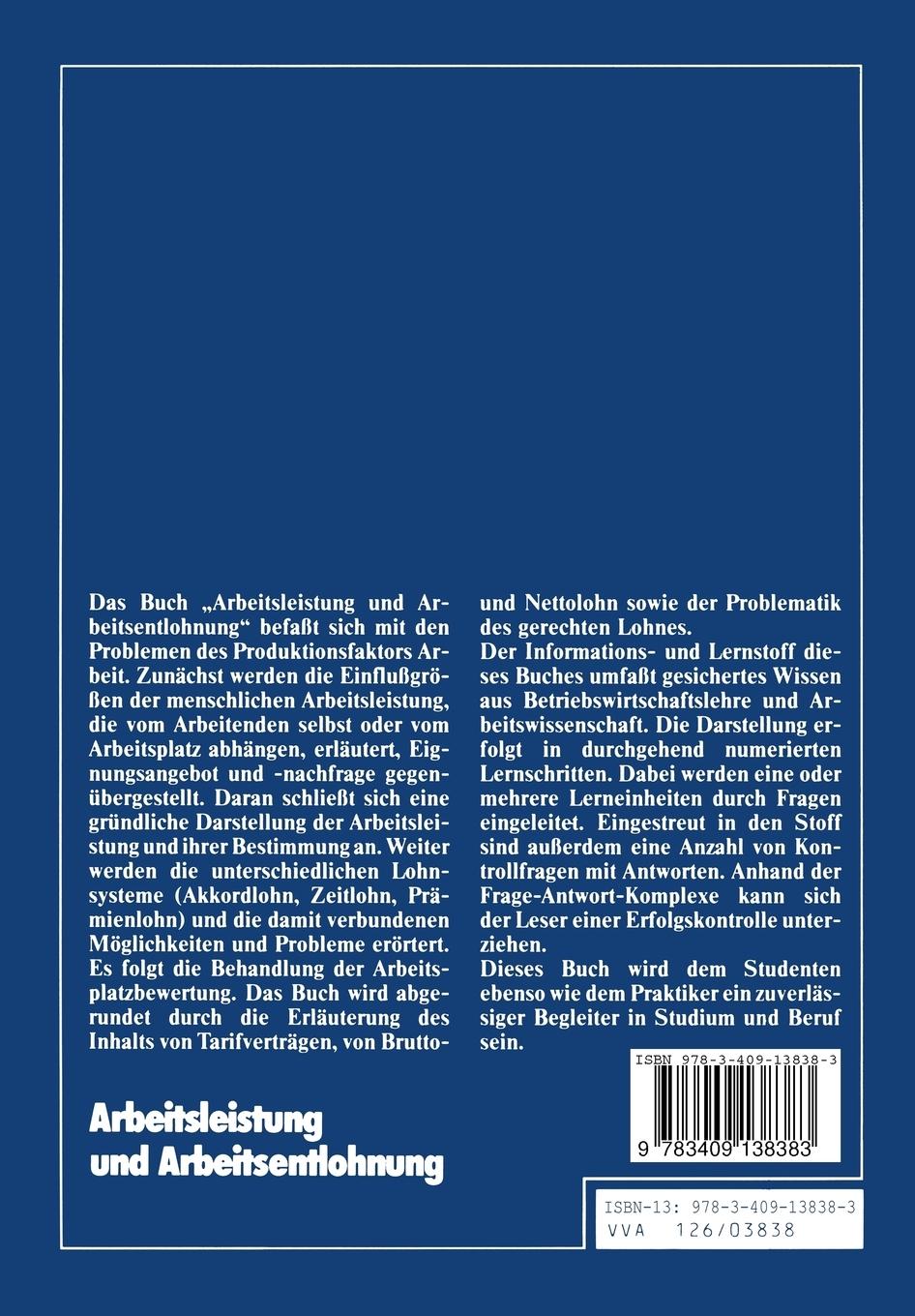 Rückseitencover Arbeitsleistung und Arbeitsentlohnung