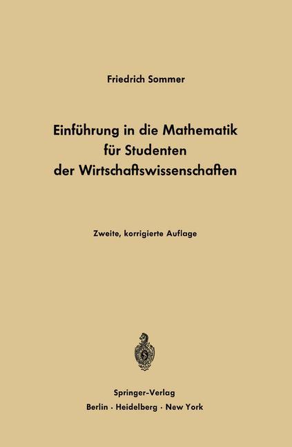 Vorderes Coverbild Einführung in die Mathematik für Studenten der Wirtschaftswissenschaften