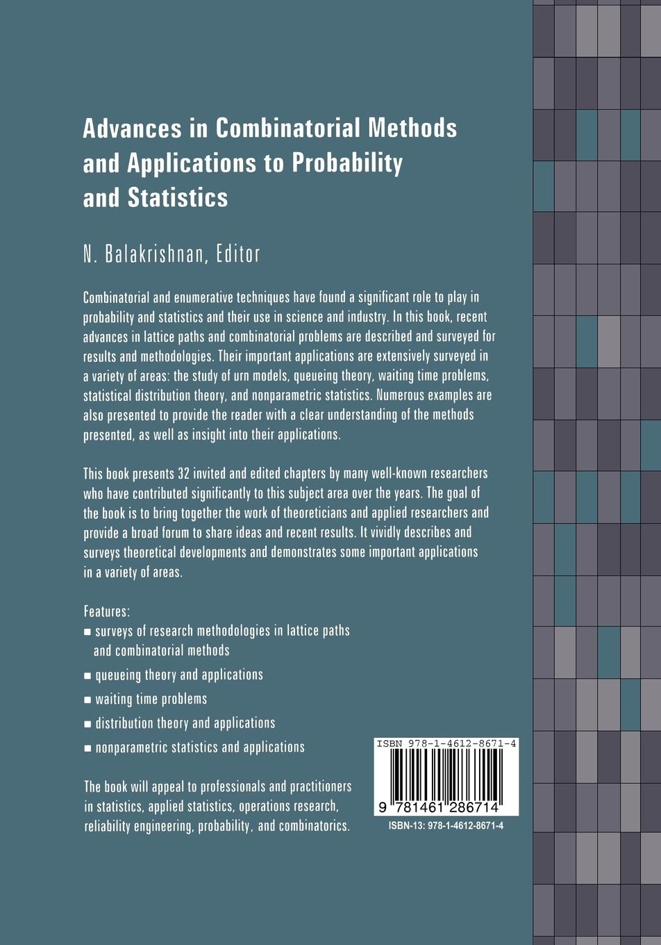 Rückseitencover Advances in Combinatorial Methods and Applications to Probability and Statistics
