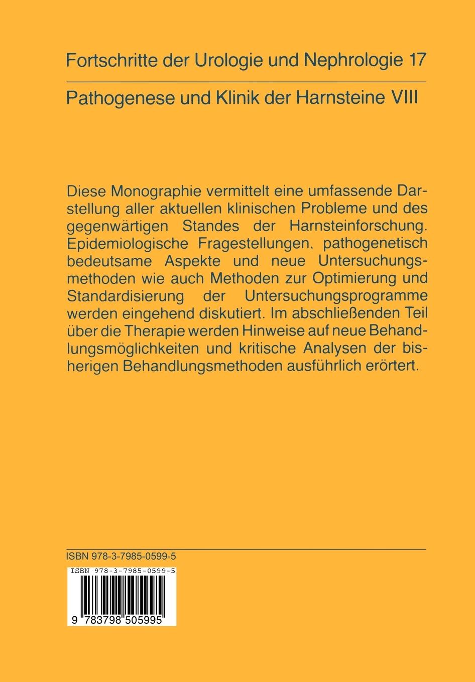 Rückseitencover Pathogenese und Klinik der Harnsteine VIII