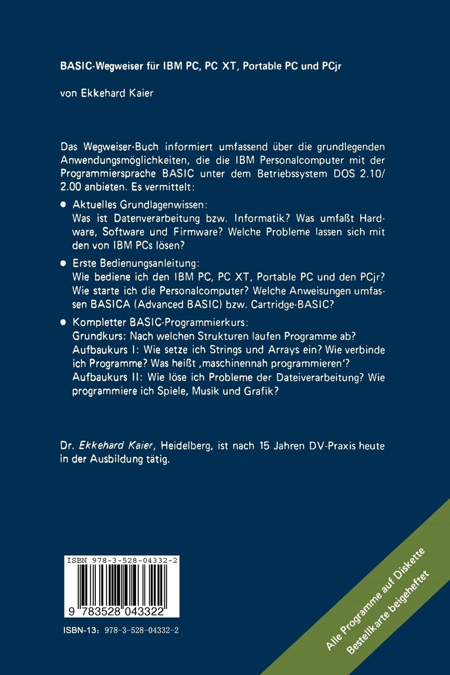 Rückseitencover BASIC-Wegweiser für IBM PC, PC XT, Portable PC und PCjr